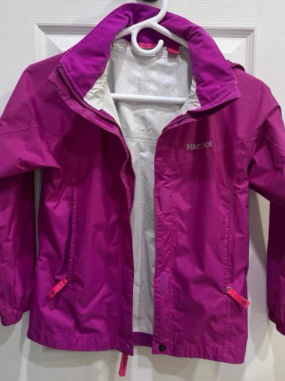 Marmot Kids Waterproof Hooded Rain Jacket - Magenta - Picture 7 of 12